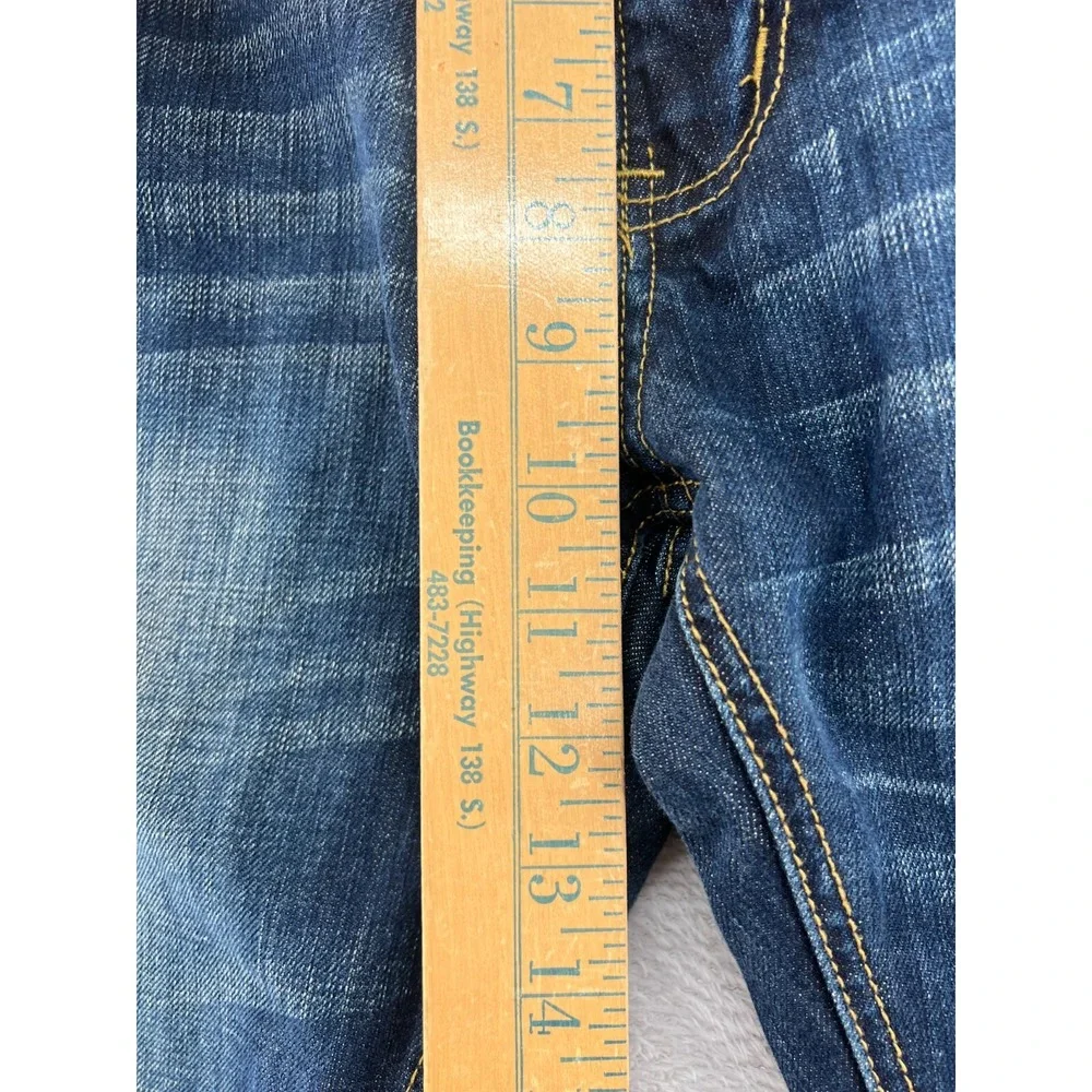 VTG Levi's 505 Jeans Mens Sz 34x32 Dark Wash Gold Stitch Distressed